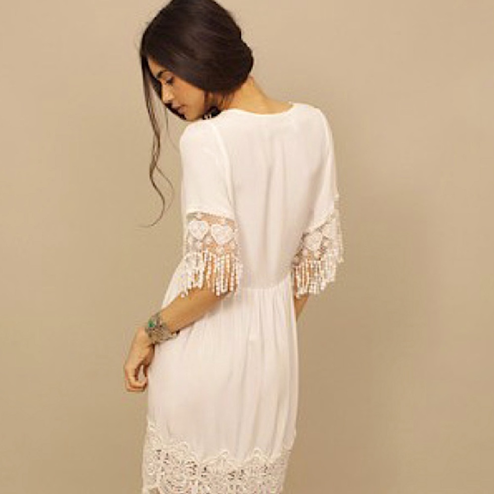 Stone Cold Fox Jade Mini Dress White Silk Embroidered Lace Babydoll Button RARE - Picture 14 of 14